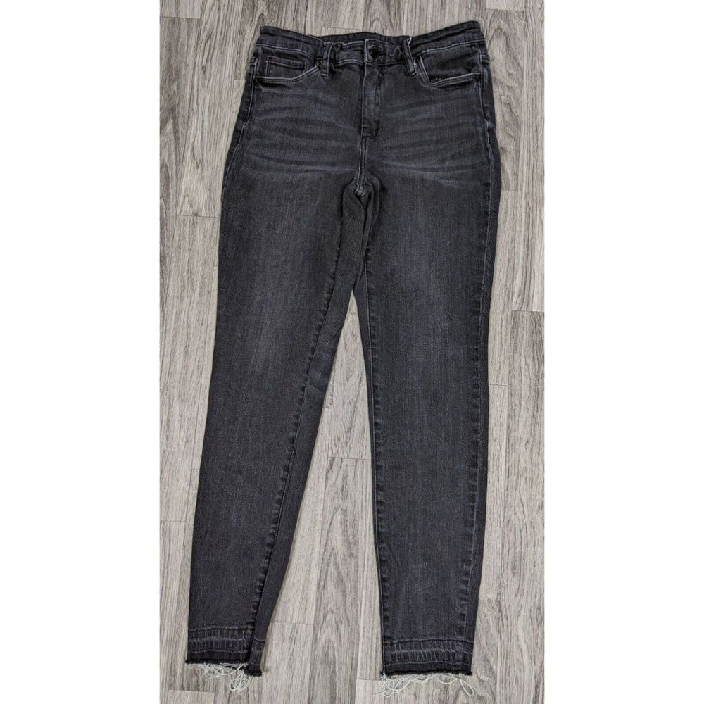 Blank NYC Size 29 The Bond Mid‎ Rise Skinny Fringe Hem Grey Black Jeans